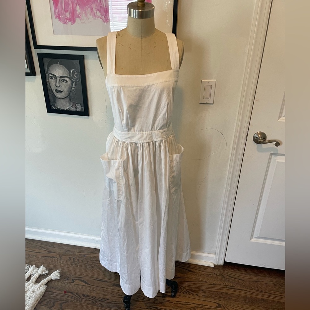 Jcrew white apron cotton dress open back size 8